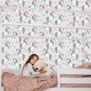 Papier Peint Pour Les Enfants - Licornes Arc-En-Ciel – Image 7