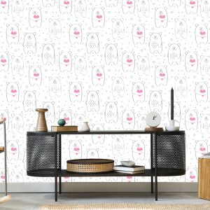 Papier Peint Pour Les Enfants - Nounours Blancs Avec Coeurs Roses – Image 5
