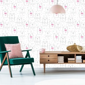 Papier Peint Pour Les Enfants - Nounours Blancs Avec Coeurs Roses – Image 6