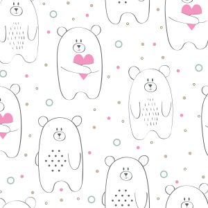 Papier Peint Pour Les Enfants - Nounours Blancs Avec Coeurs Roses – Image 1