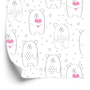 Papier Peint Pour Les Enfants - Nounours Blancs Avec Coeurs Roses – Image 2