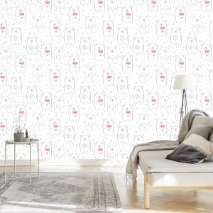 Papier Peint Pour Les Enfants - Nounours Blancs Avec Coeurs Roses – Image 3