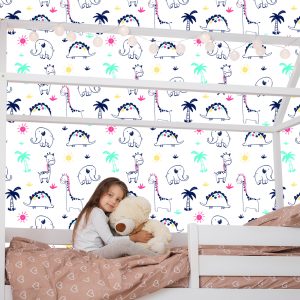 Papier Peint Pour Les Enfants Dinosaures Palmiers Plantes – Image 7