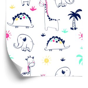 Papier Peint Pour Les Enfants Dinosaures Palmiers Plantes – Image 2