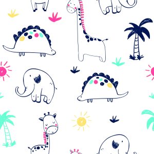 Papier Peint Pour Les Enfants Dinosaures Palmiers Plantes – Image 1