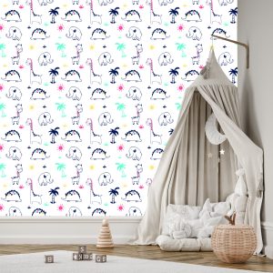 Papier Peint Pour Les Enfants Dinosaures Palmiers Plantes – Image 3