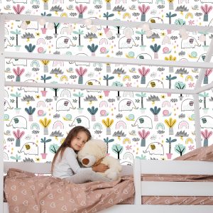 Papier Peint Éléphants Nuages ​​Palmiers Pour Chambre De Bébé – Image 7