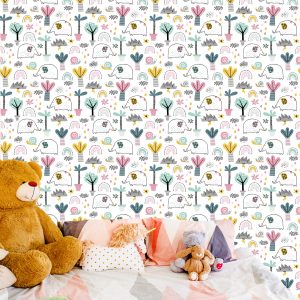 Papier Peint Éléphants Nuages ​​Palmiers Pour Chambre De Bébé – Image 6