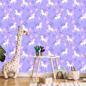 Papier Peint Pour Les Enfants - Licornes Et Fleurs – Image 5