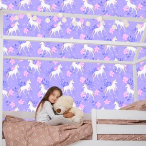 Papier Peint Pour Les Enfants - Licornes Et Fleurs – Image 7