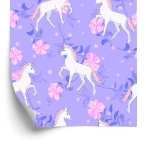 Papier Peint Pour Les Enfants - Licornes Et Fleurs – Image 2