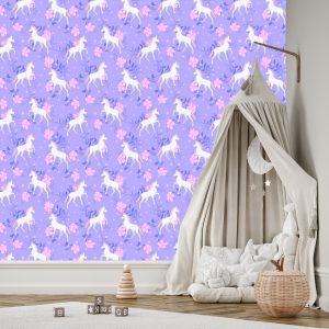 Papier Peint Pour Les Enfants - Licornes Et Fleurs – Image 3
