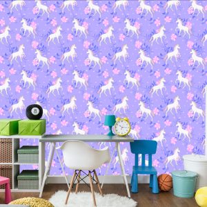 Papier Peint Pour Les Enfants - Licornes Et Fleurs – Image 4