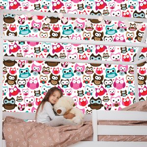 Papier Peint Pour La Chambre Des Filles Chouettes Colorées Coeurs – Image 7