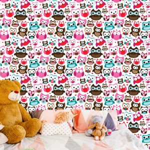 Papier Peint Pour La Chambre Des Filles Chouettes Colorées Coeurs – Image 6