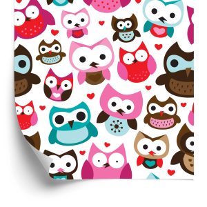 Papier Peint Pour La Chambre Des Filles Chouettes Colorées Coeurs – Image 2