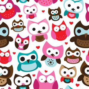 Papier Peint Pour La Chambre Des Filles Chouettes Colorées Coeurs – Image 1