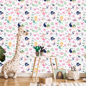 Papier Peint Sirènes Avec Des Dessins Animés De Coquillages Pour La Chambre D'un Bébé – Image 5