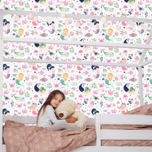 Papier Peint Sirènes Avec Des Dessins Animés De Coquillages Pour La Chambre D'un Bébé – Image 7