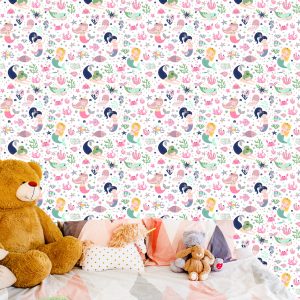 Papier Peint Sirènes Avec Des Dessins Animés De Coquillages Pour La Chambre D'un Bébé – Image 6