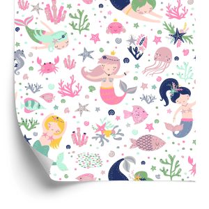 Papier Peint Sirènes Avec Des Dessins Animés De Coquillages Pour La Chambre D'un Bébé – Image 2