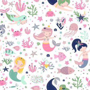 Papier Peint Sirènes Avec Des Dessins Animés De Coquillages Pour La Chambre D'un Bébé – Image 1