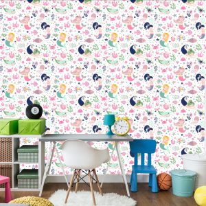 Papier Peint Sirènes Avec Des Dessins Animés De Coquillages Pour La Chambre D'un Bébé – Image 4