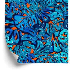 Papier Peint Inscriptions Graffiti Dans Les Tons De Bleu – Image 2