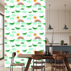 Papier Peint Pour Les Enfants, Crocodiles, Nuages, Fleurs Arc-En-Ciel – Image 4