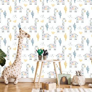 Papier Peint Pour Les Plantes Colorées De Cactus De Girafes D'enfants – Image 5