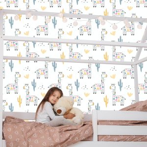 Papier Peint Pour Les Plantes Colorées De Cactus De Girafes D'enfants – Image 7