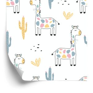 Papier Peint Pour Les Plantes Colorées De Cactus De Girafes D'enfants – Image 2
