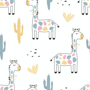 Papier Peint Pour Les Plantes Colorées De Cactus De Girafes D'enfants – Image 1