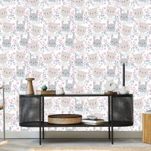 Papier Peint Pour Les Enfants - Petits Chatons Et Fleurs – Image 5