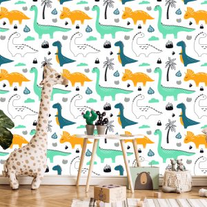 Papier Peint Haut De Feuilles De Dinosaures Pour Chambre De Garçon – Image 5