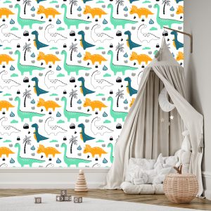Papier Peint Haut De Feuilles De Dinosaures Pour Chambre De Garçon – Image 3