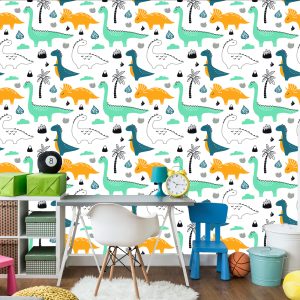 Papier Peint Haut De Feuilles De Dinosaures Pour Chambre De Garçon – Image 4