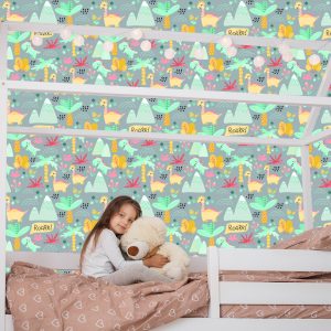 Papier Peint Pour Les Enfants Dinosaures, Arbres, Fleurs, Montagnes – Image 7