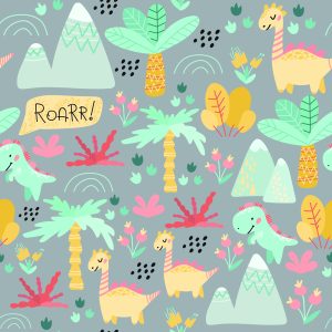 Papier Peint Pour Les Enfants Dinosaures, Arbres, Fleurs, Montagnes – Image 1