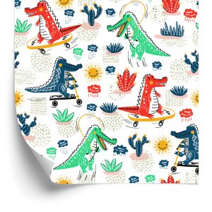 Papier Peint Pour Enfants Crocodiles Fleurs Skateboards – Image 2