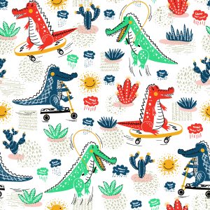 Papier Peint Pour Enfants Crocodiles Fleurs Skateboards – Image 1