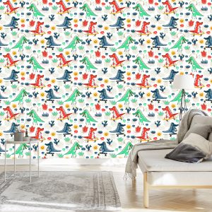 Papier Peint Pour Enfants Crocodiles Fleurs Skateboards – Image 3