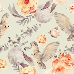 Papier Peint Hiboux En Fleurs – Image 1