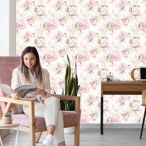 Papier Peint Pour Chambre Pastel Pivoines Fleurs Feuilles – Image 7