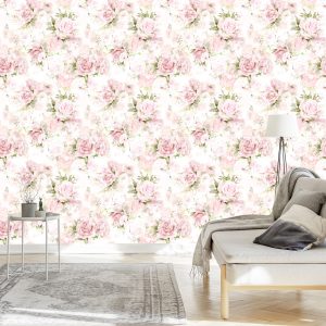 Papier Peint Pour Chambre Pastel Pivoines Fleurs Feuilles – Image 3