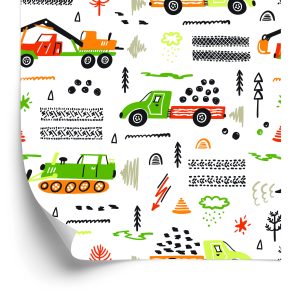Papier Peint Pour Les Enfants. Camions. Excavatrices. Voitures – Image 2