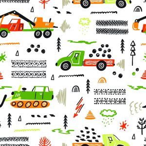 Papier Peint Pour Les Enfants. Camions. Excavatrices. Voitures – Image 1