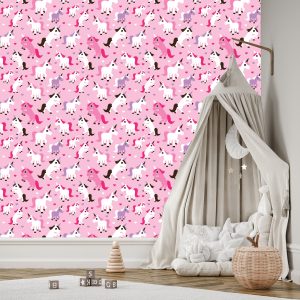 Papier Peint Pour La Chambre Des Filles Licornes Coeurs – Image 3