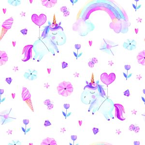 Papier Peint Pour Une Fille Des Licornes, Des Diamants, Des Coeurs – Image 1