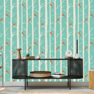 Papier Peint Bouleaux Et Oiseaux En Hiver – Image 5